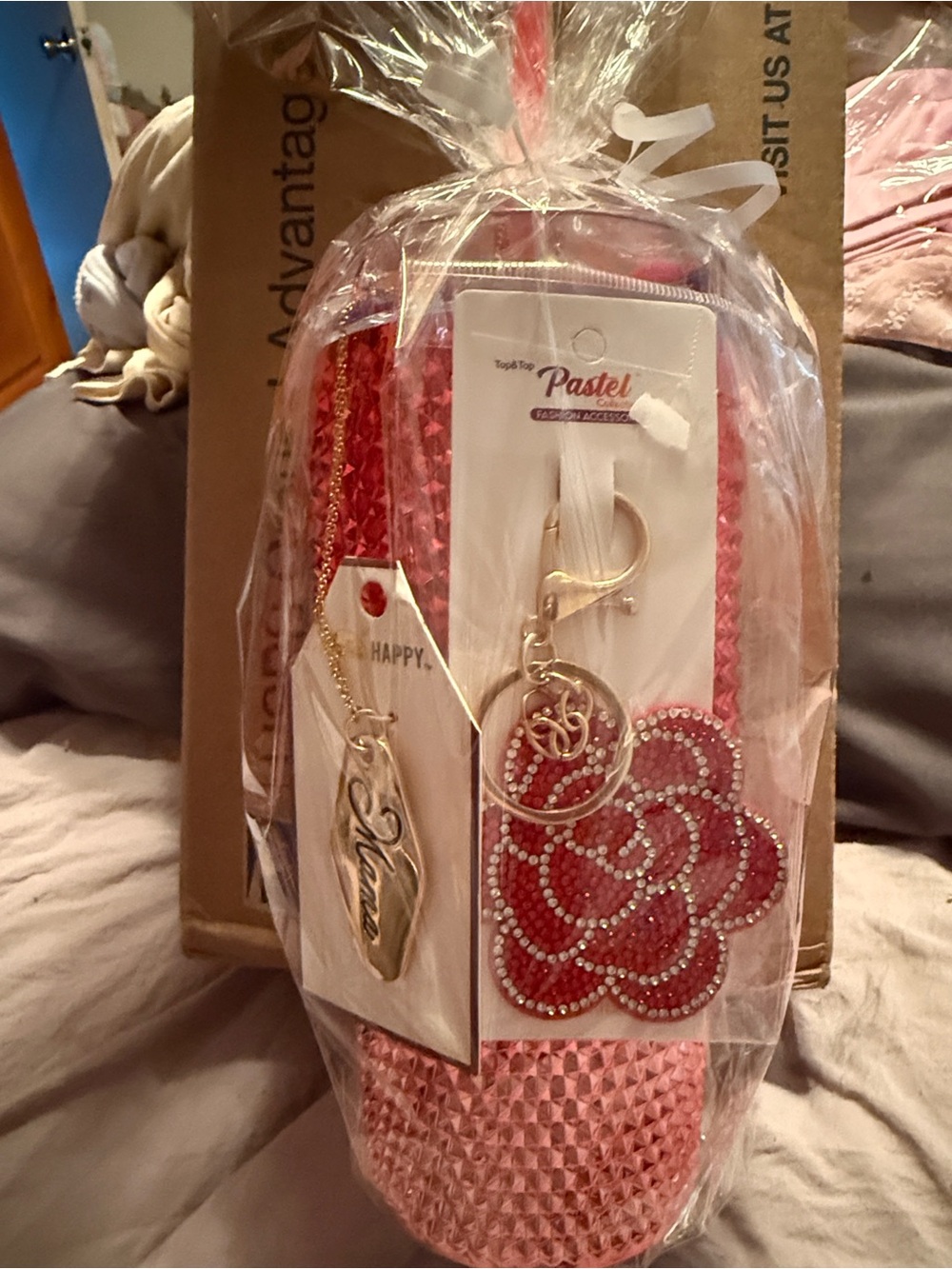 Gold Charm,stainless steel chain , a Keychain and 32 ounce Bottle Gift Set